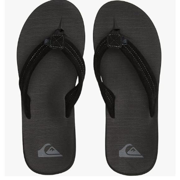 Quiksilver Carver Suede Core Black Flip Flop Sandal Leather Strap US9 EUR42 NWT - Picture 2 of 3